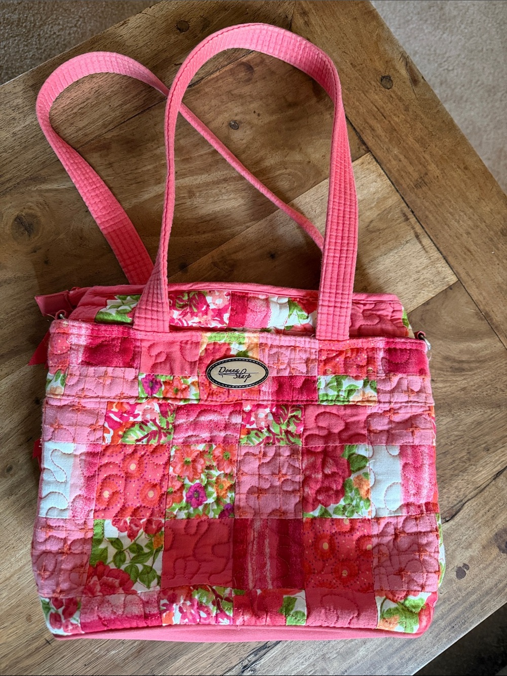 Quilted Pink Floral Patchwork Tote with Dual Straps